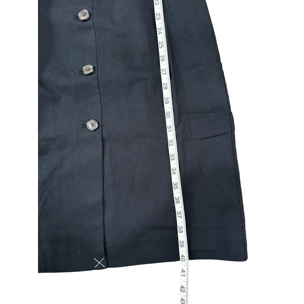J.Crew Linen Cotton Blend Old Money Button Front Midi Dress Black 0